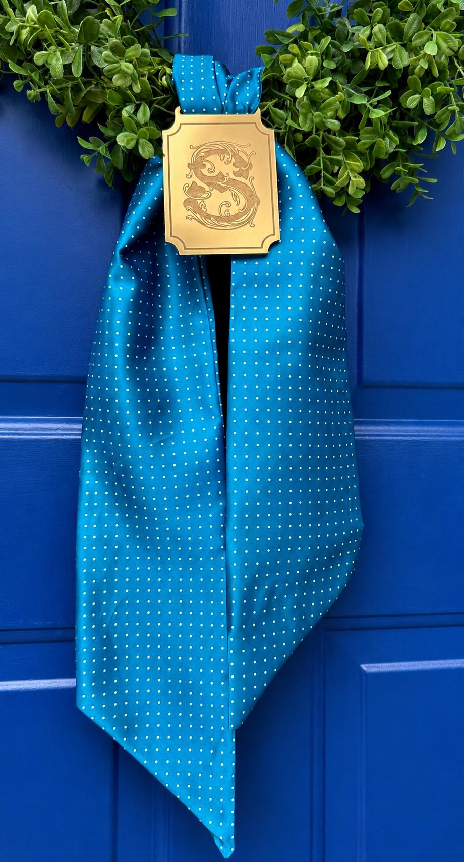 Dottie Wreath Sash Teal White Polka Dot Satin Door Sash