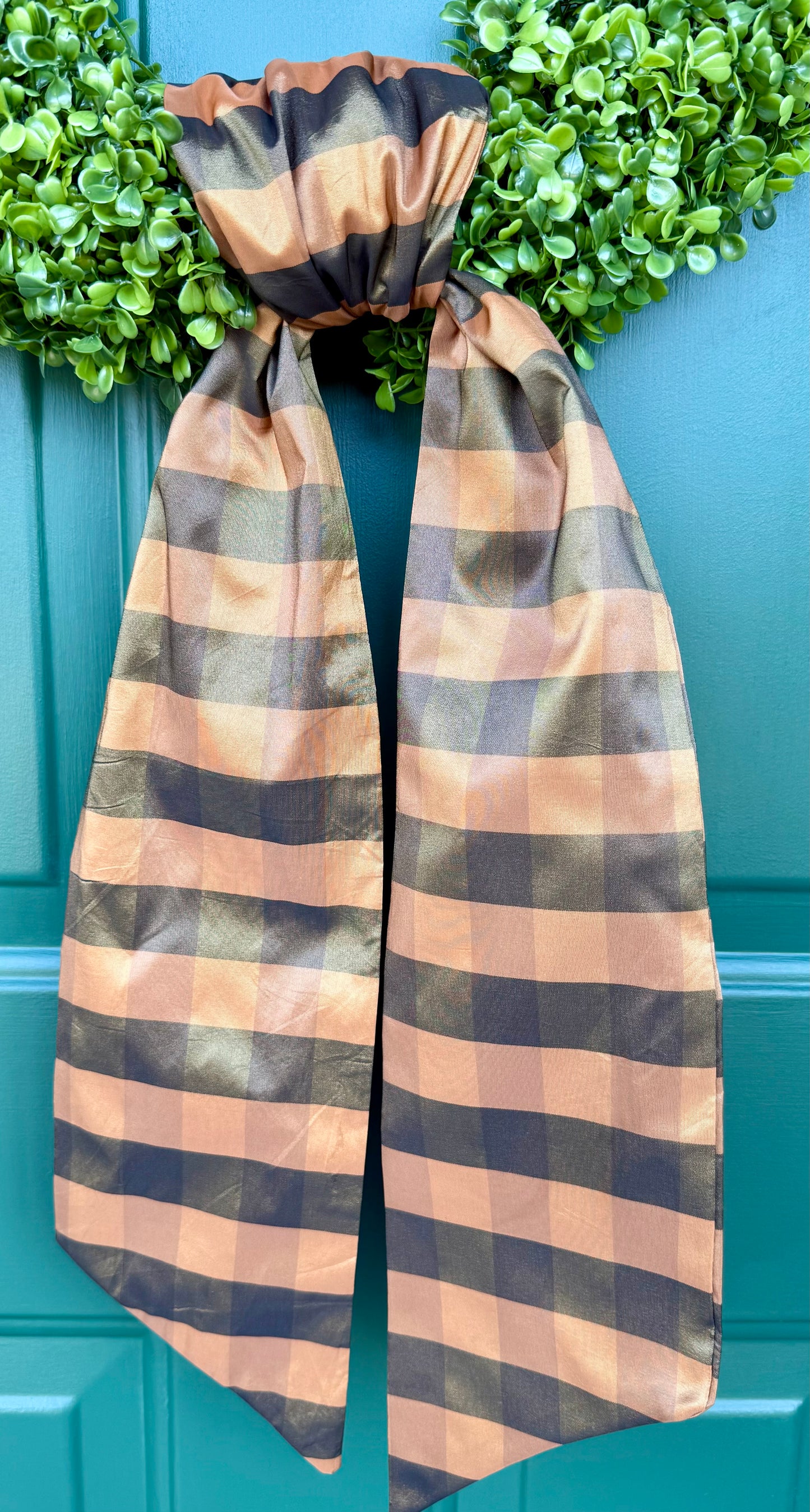 Pumpkin Gingham Plaid Silk Wreath Sash