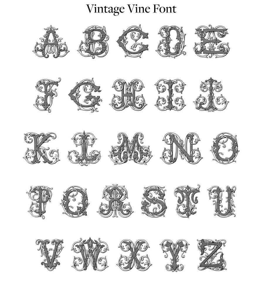 Engraved Monogram Letter in Vintage Vine Font