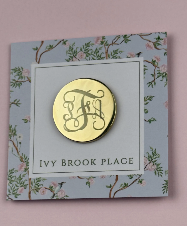 Brass Needle Minder in Grace Font