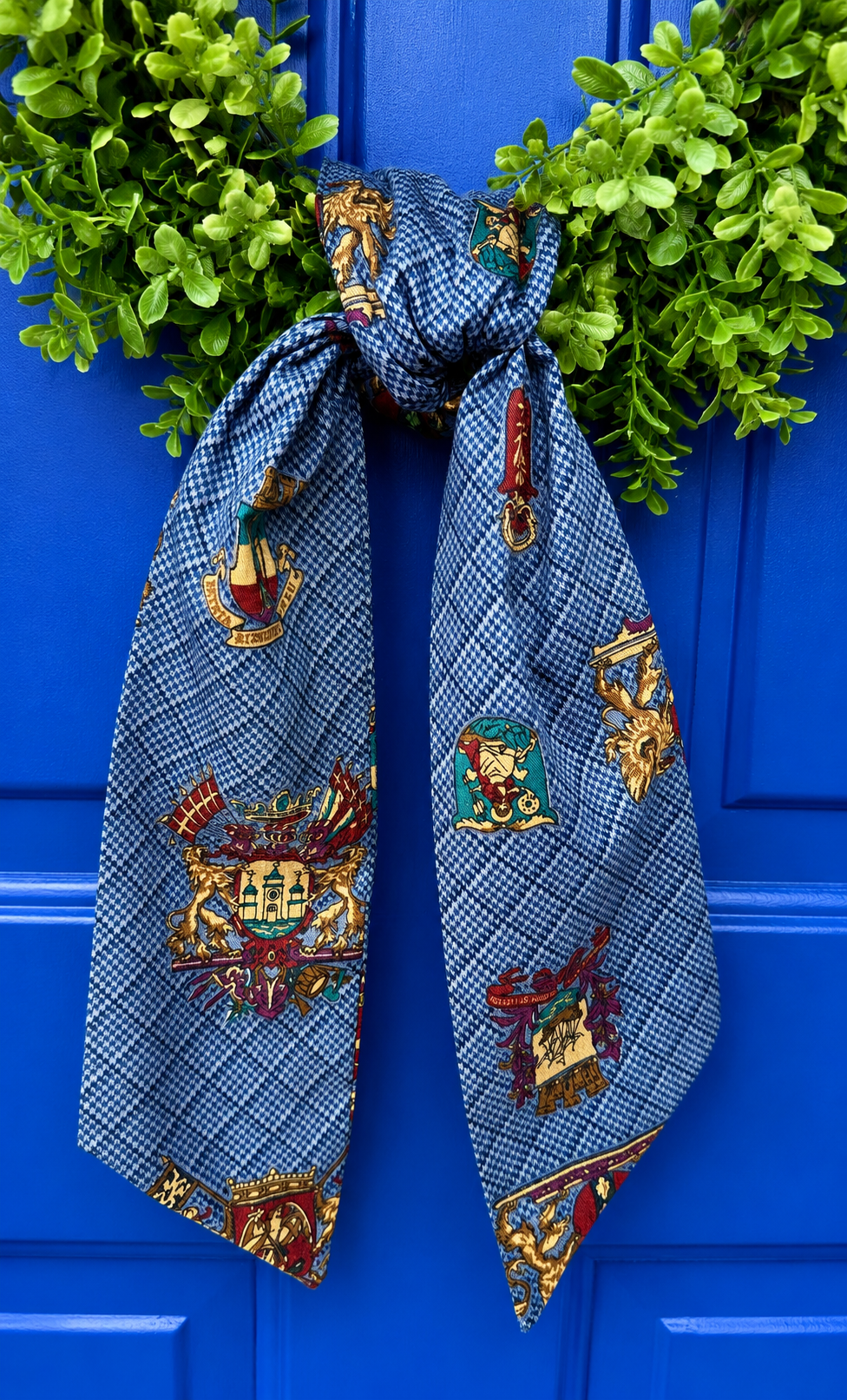 Andrew Blue Houndstooth Lions Crest Wreath Sash