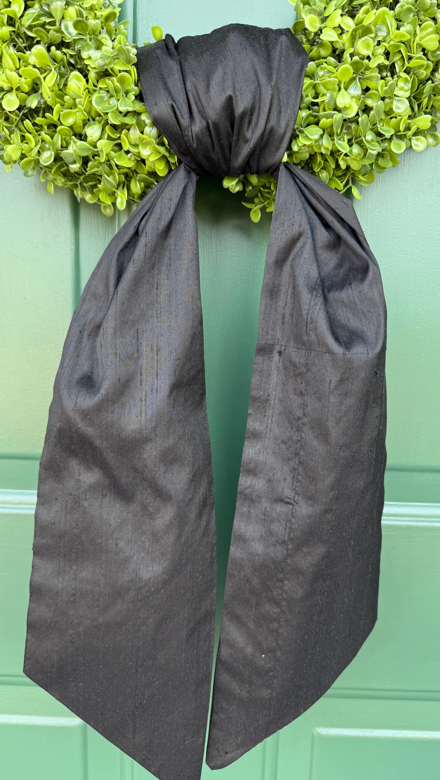 Midnight Black Dupioni Silk Wreath Sash