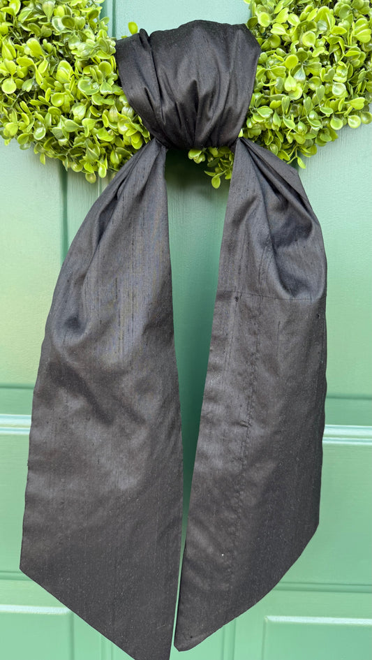 Midnight Black Dupioni Silk Wreath Sash