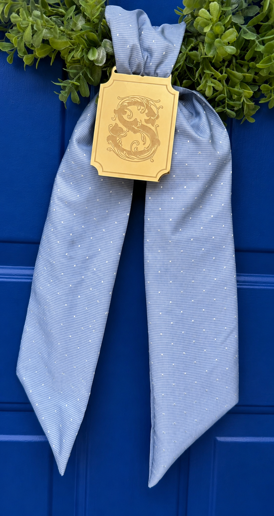 Kingston Blue Stripe and Dot Wreath Sash