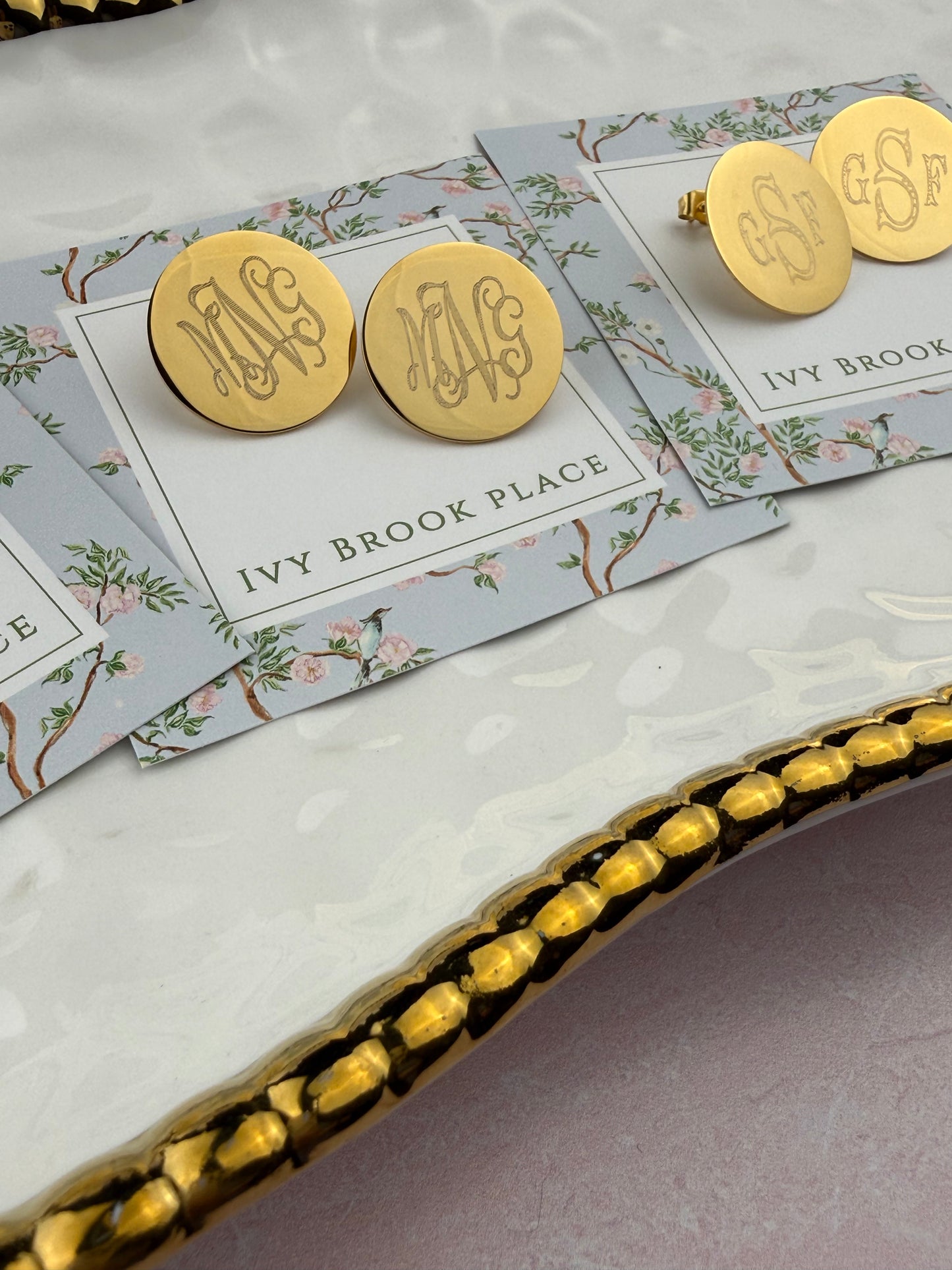 Custom Monogrammed Gold Plated Disc Earrings