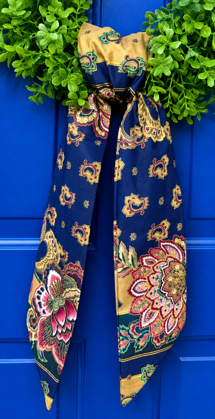 Helen Navy Blue Paisley and Botanical Print Sash