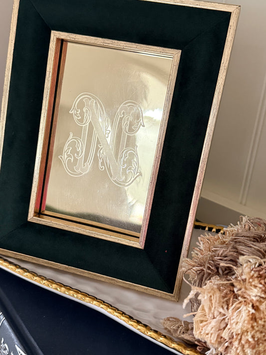 Engraved Custom Monogrammed Brass Plate with Vintage Vine Font