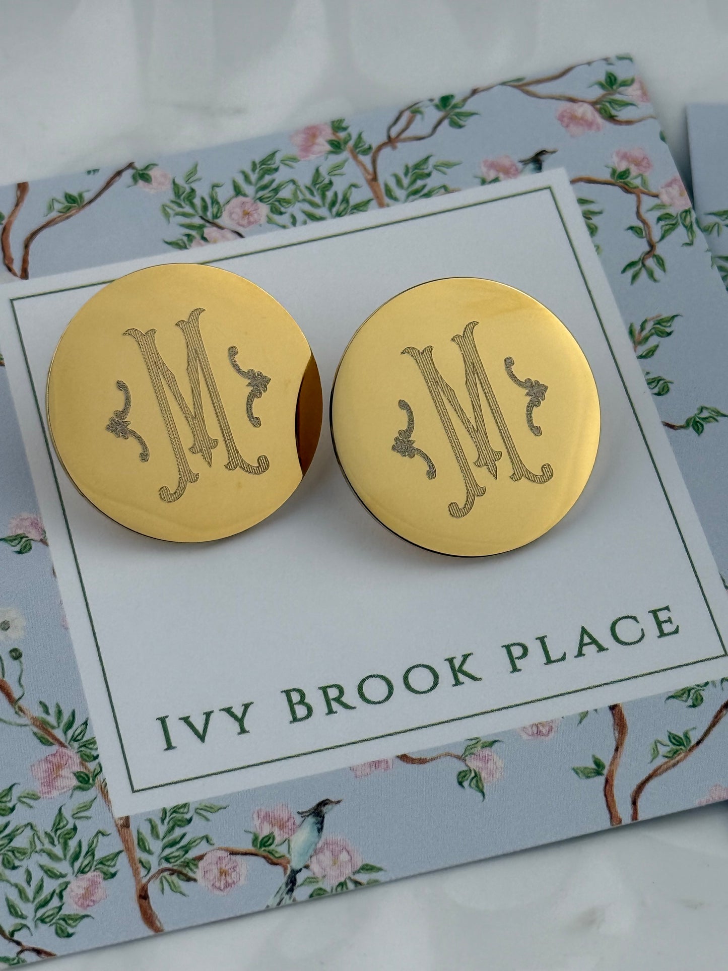 Custom Monogrammed Gold Plated Disc Earrings