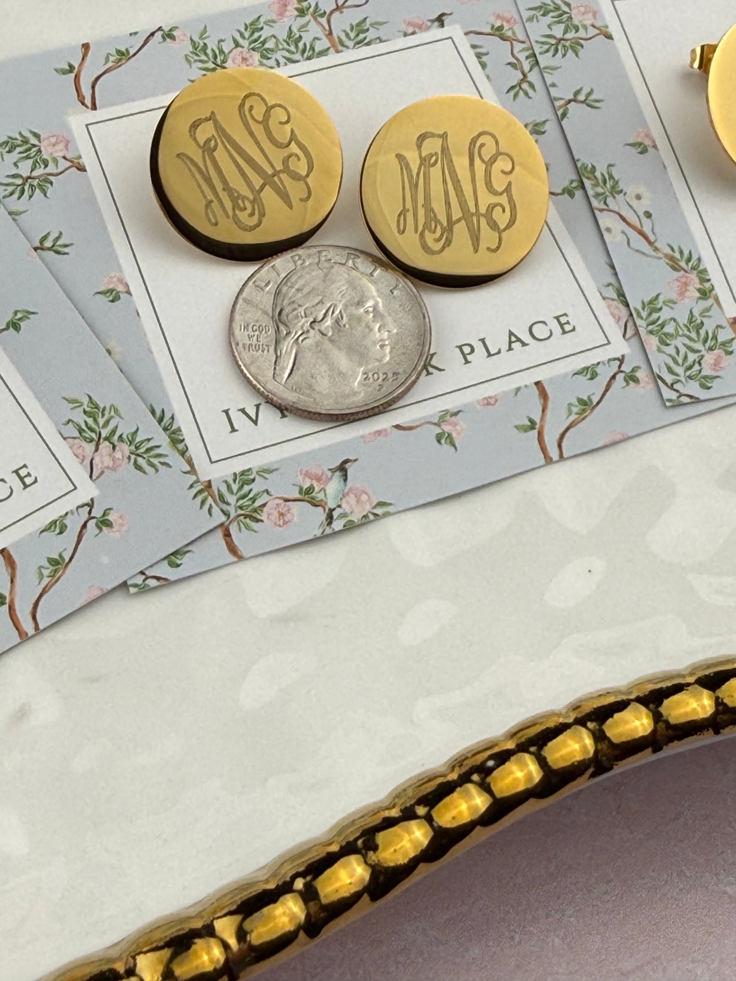 Custom Monogrammed Gold Plated Disc Earrings
