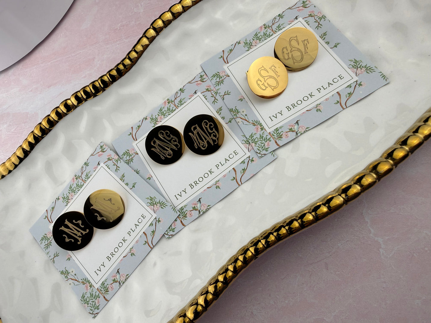 Custom Monogrammed Gold Plated Disc Earrings