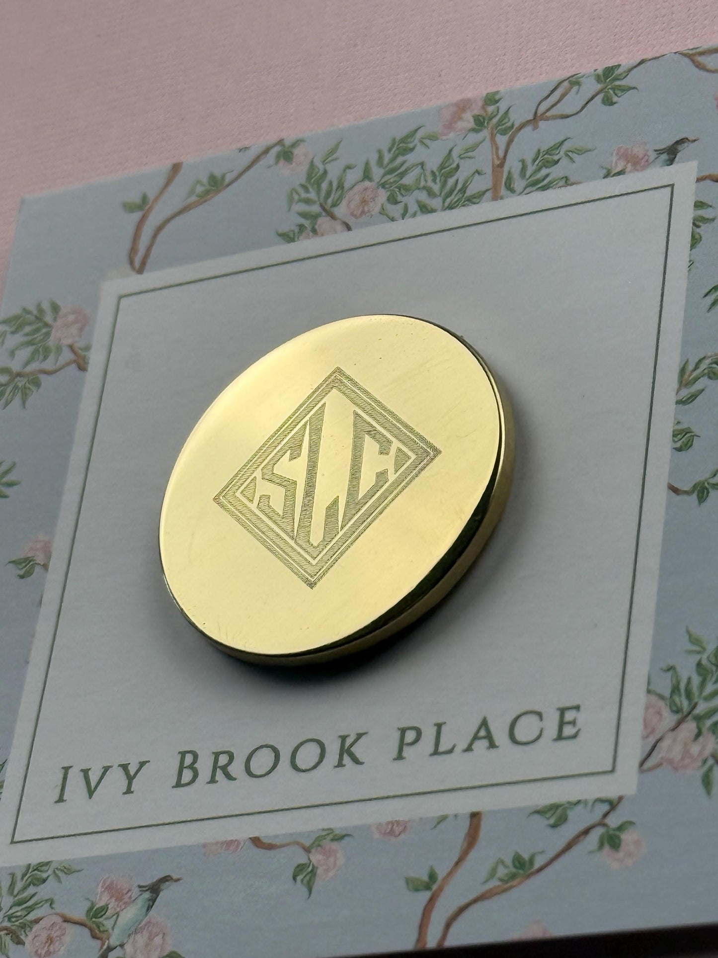 Personalized Needle Minder Polished Brass Diamond Monogram