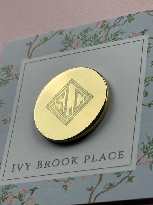 Personalized Needle Minder Polished Brass Diamond Monogram