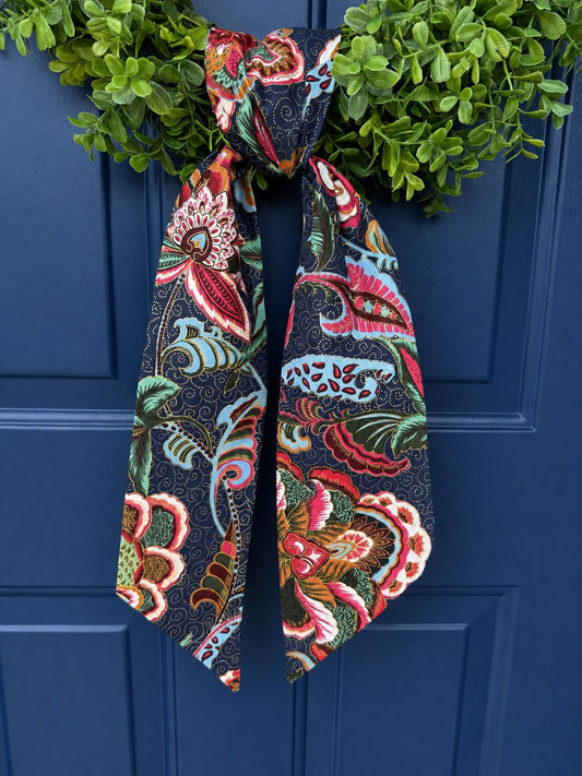 Charlotte Wreath Sash in Navy Multicolor Botanicals