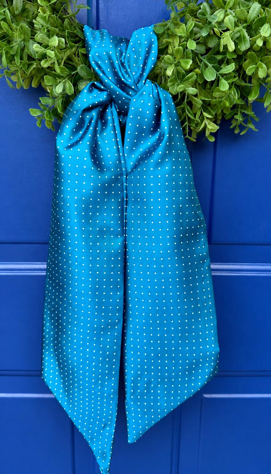 Dottie Wreath Sash Teal White Polka Dot Satin Door Sash